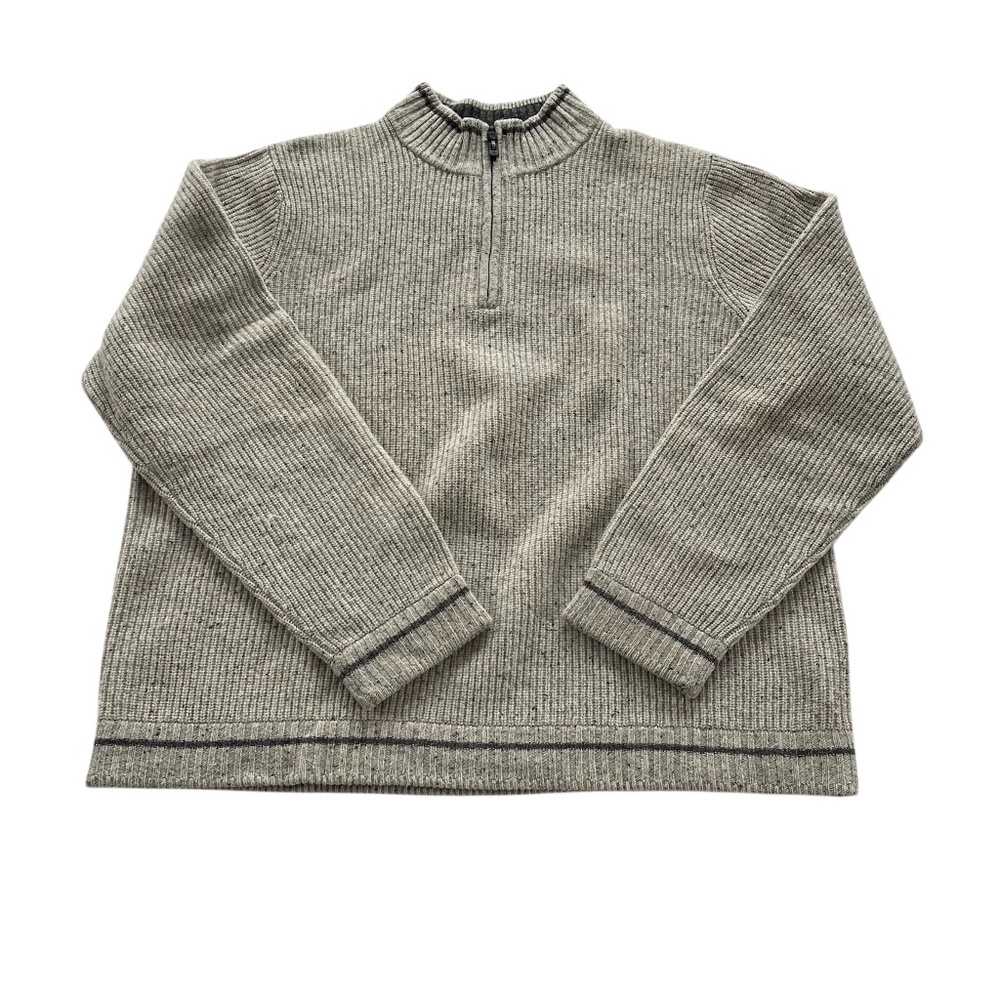 Robert Graham 1/4 Zip 100% Wool Sweater 2XL Light Brown Gray Mock Neck Preppy